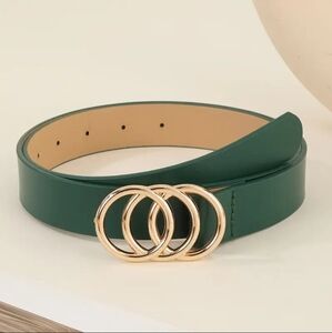 Green Belt with Gold Buckle Faux Leather
